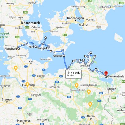 2. Etappe_quadrat Karte mit Route Süddänemark-Fähre-DE